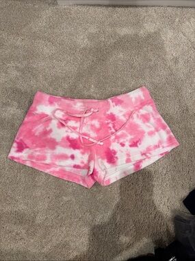 HARDTAIL Pink and white Tie-Dye Terry drawstring shorts in Junior L.